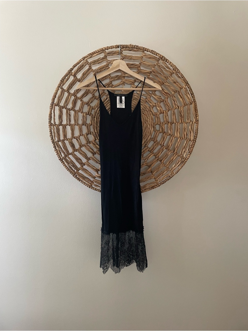 BCBGMaxAzria Black Slip Dress with Lace Hem